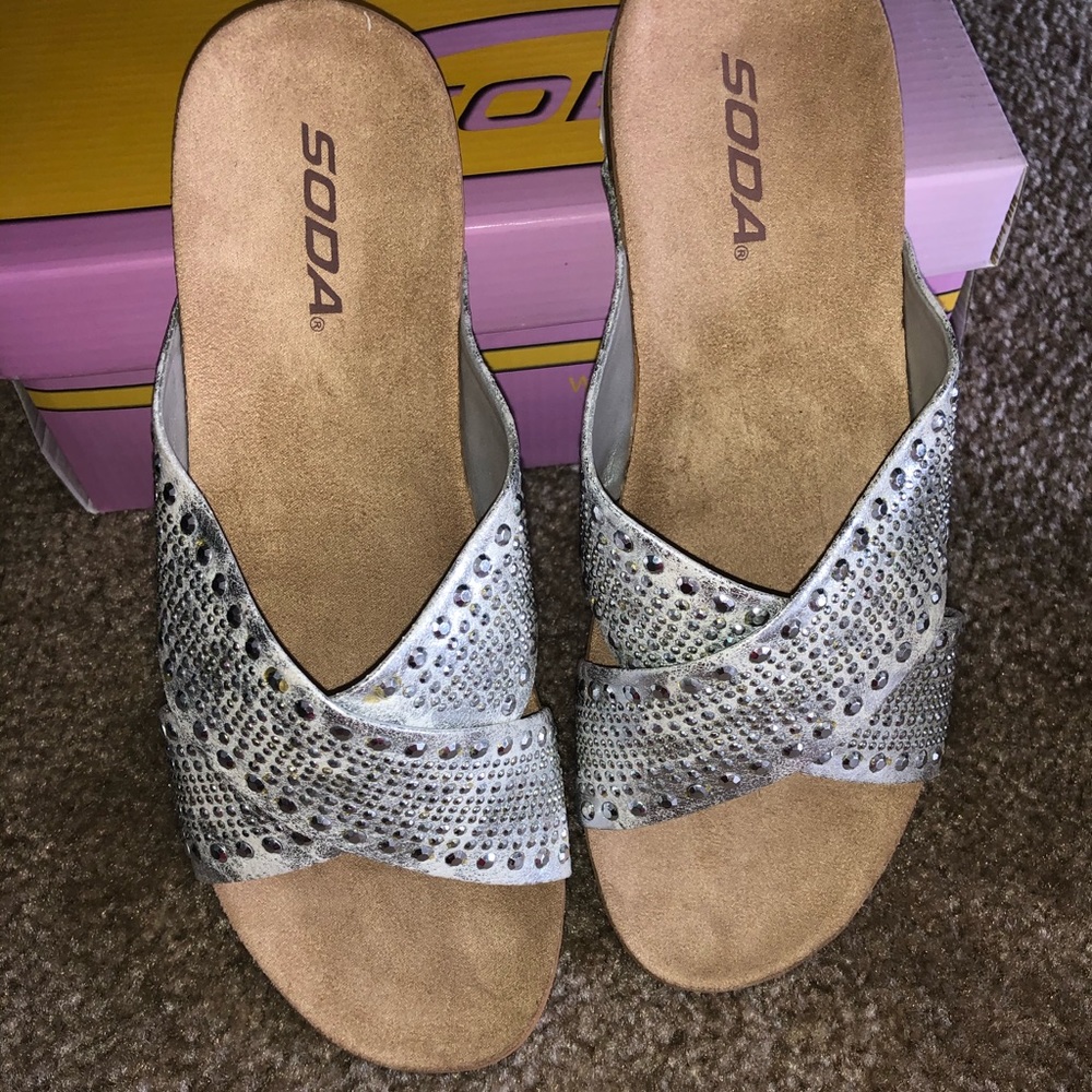 Soda Silver Studded Cork Slides